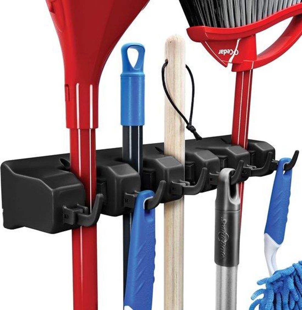 Hakenhouderset - Wandhaken - Stevig ophangsysteem - 6 Haken - Zwarte gereedschapshouder - Voor 5 stelen ophangen