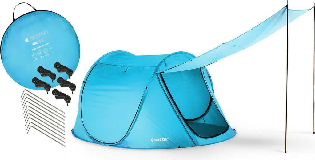 Outtec Strandmuschel mit UV Schutzdach - Pop Up Zelt, Strand Sonnenschutz, Windschutz, Strandzelt - für Baby, Kinder und Erwachsene