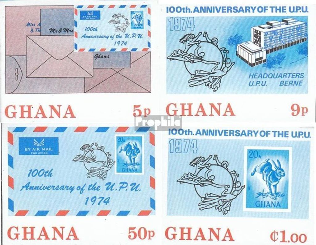 Briefmarken Ghana 1974 Mi 548B-551B (kompl.Ausg.) postfrisch UPU