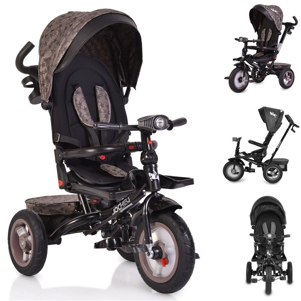Cangaroo Jockey Trike Dreirad, mit Sonnenverdeck, verstellbarer Schubstange und klappbare Fußstütze, Beige