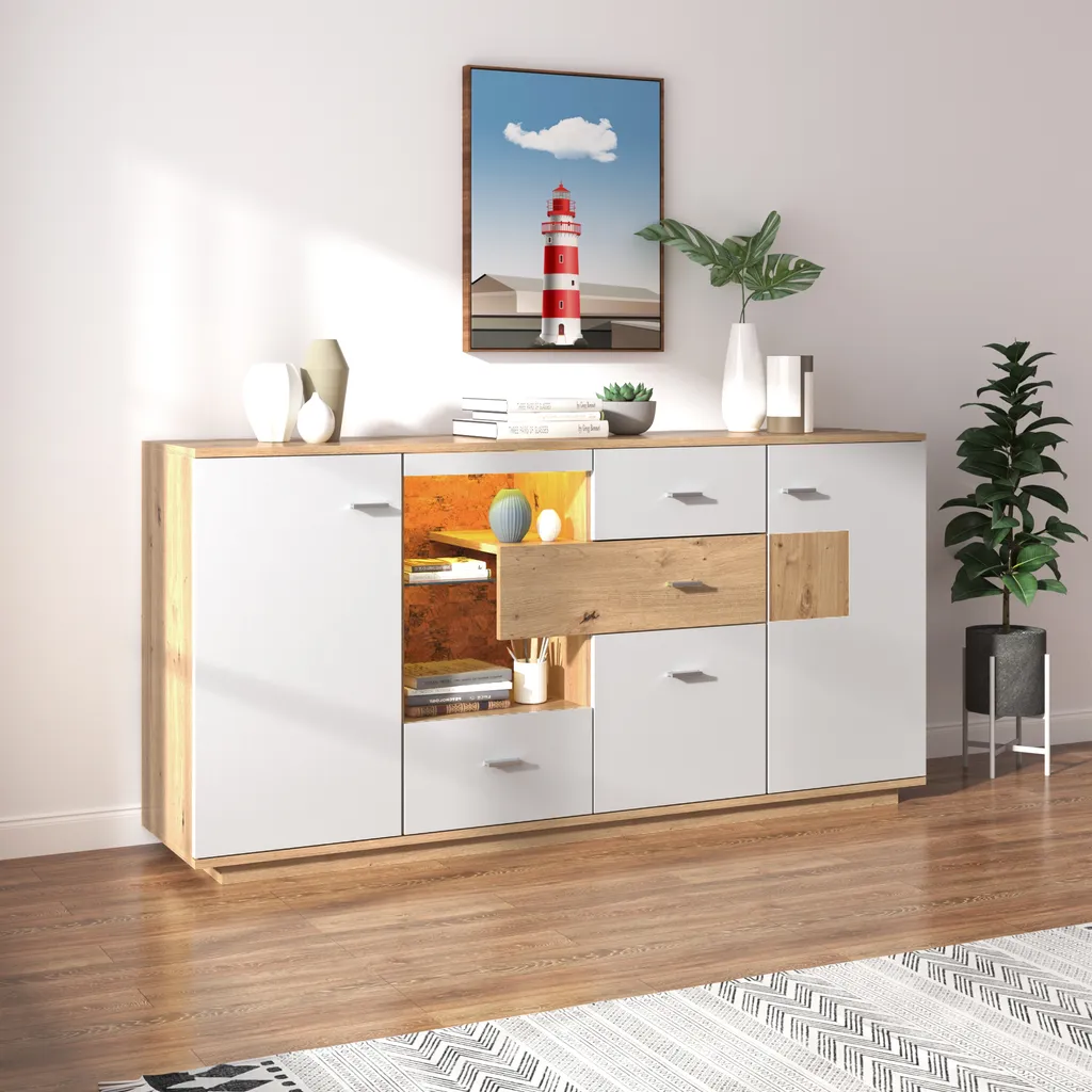 Optimisez votre Espace avec ce Sideboard LED 160cm : Adieu le Désordre