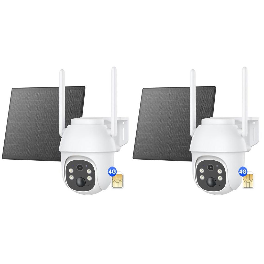2K+ 3MP 4G LTE Batterie Überwachungskamera , Schwenken & Neigen, Kein-WiFi, SIM-Kartenslot, 2 Pack Solarpanel