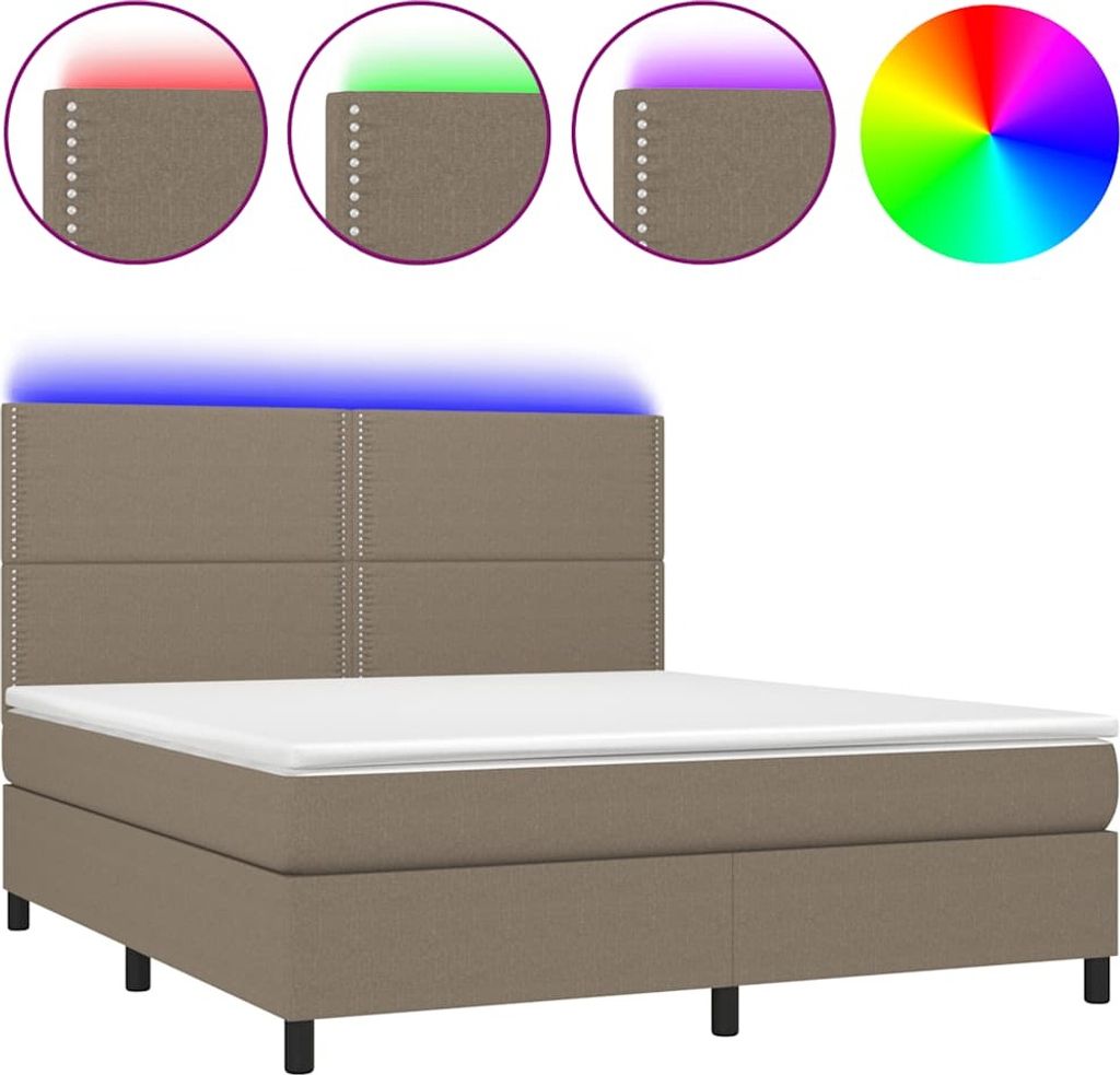 vidaXL Boxspringbett mit Matratze & LED Taupe 180x200 cm Stoff