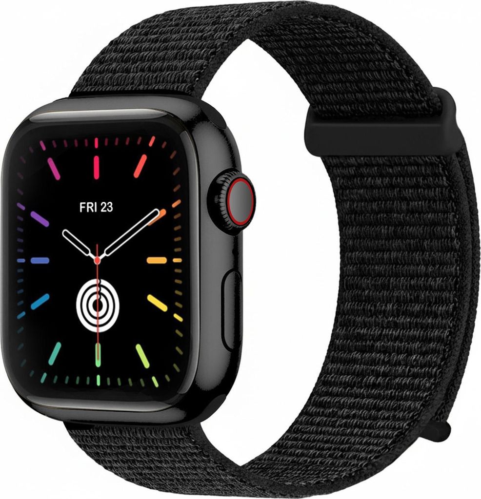Smartwatch Armband für Apple Watch Series 7 45mm Nylon Textil Band Ersatzband Wechselband Klettverschluss flexibel atmungsaktiv Schwarz