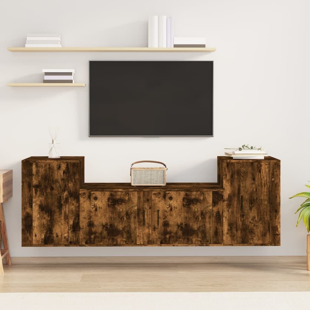 Maison Exclusive - 3-tlg. TV-Schrank-Set Räuchereiche Holzwerkstoff