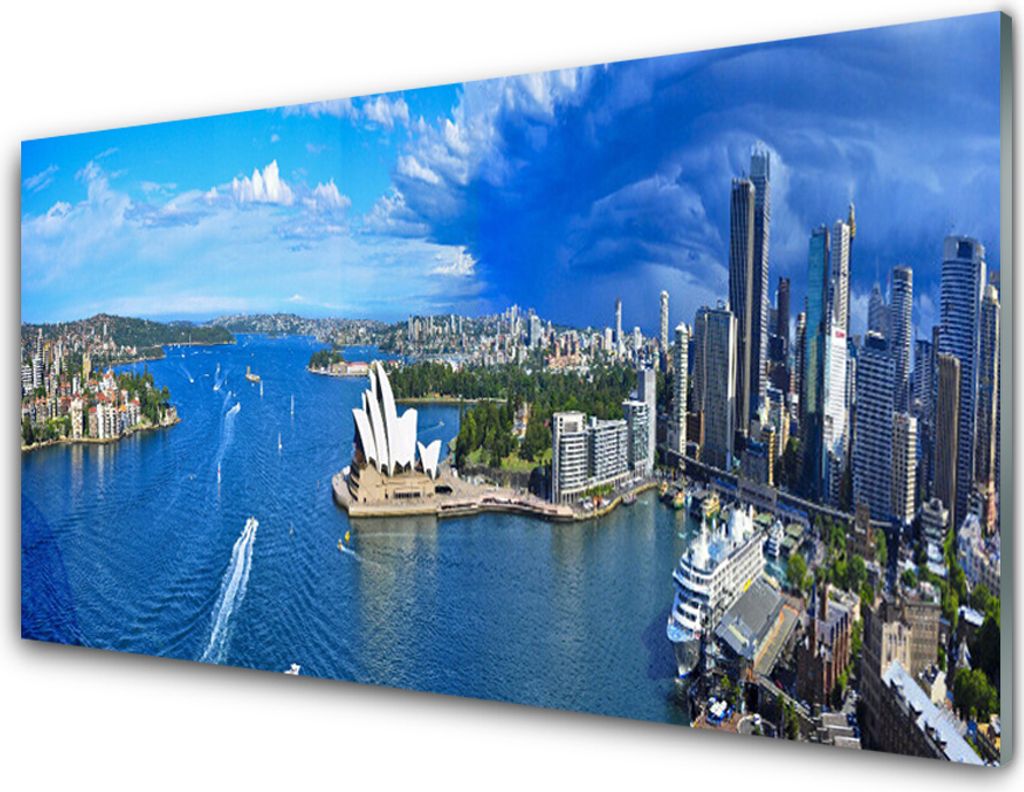 Küchenrückwand aus Glas 100x50cm Spritzschutz Meer Stadt Gebäude