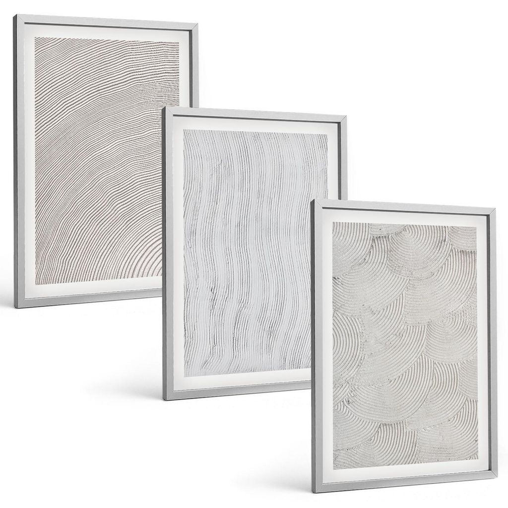 Bilder Set 3-teilig im silbergerahmten Rahmen – Wandbilder 3 Stück – gerahmte Poster für Wohnzimmer, Schlafzimmer und Flur – 40x60 cm – S...