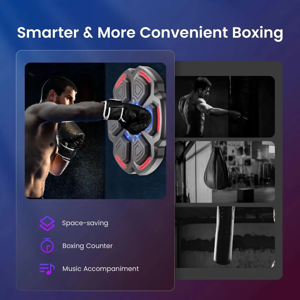 Machine de boxe musicale Bluetooth avec cible murale intelligente noire - 3
