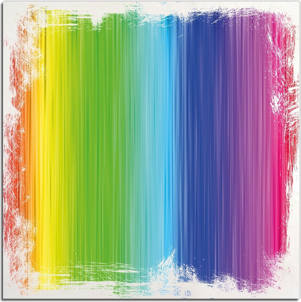 Kunstdrucke Wandbilder Holz in : Brillante Farben, Größe 50 x 50 cm Motiv Regenbogenmuster - Farben rot, gelb, grün, blau, pink und rot