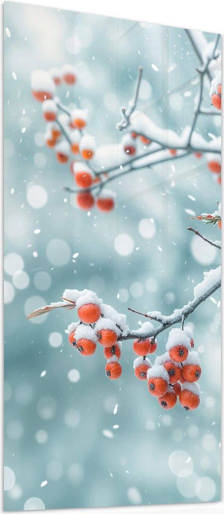 Glasbild 55x110cm in XXL für Wohnzimmer, Schlafzimmer Motiv Beeren im Schnee
