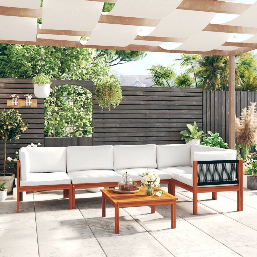 The Living Store 6-tlg. Garten-Lounge-Set mit Kissen Cremeweiß Massivholz Akazie