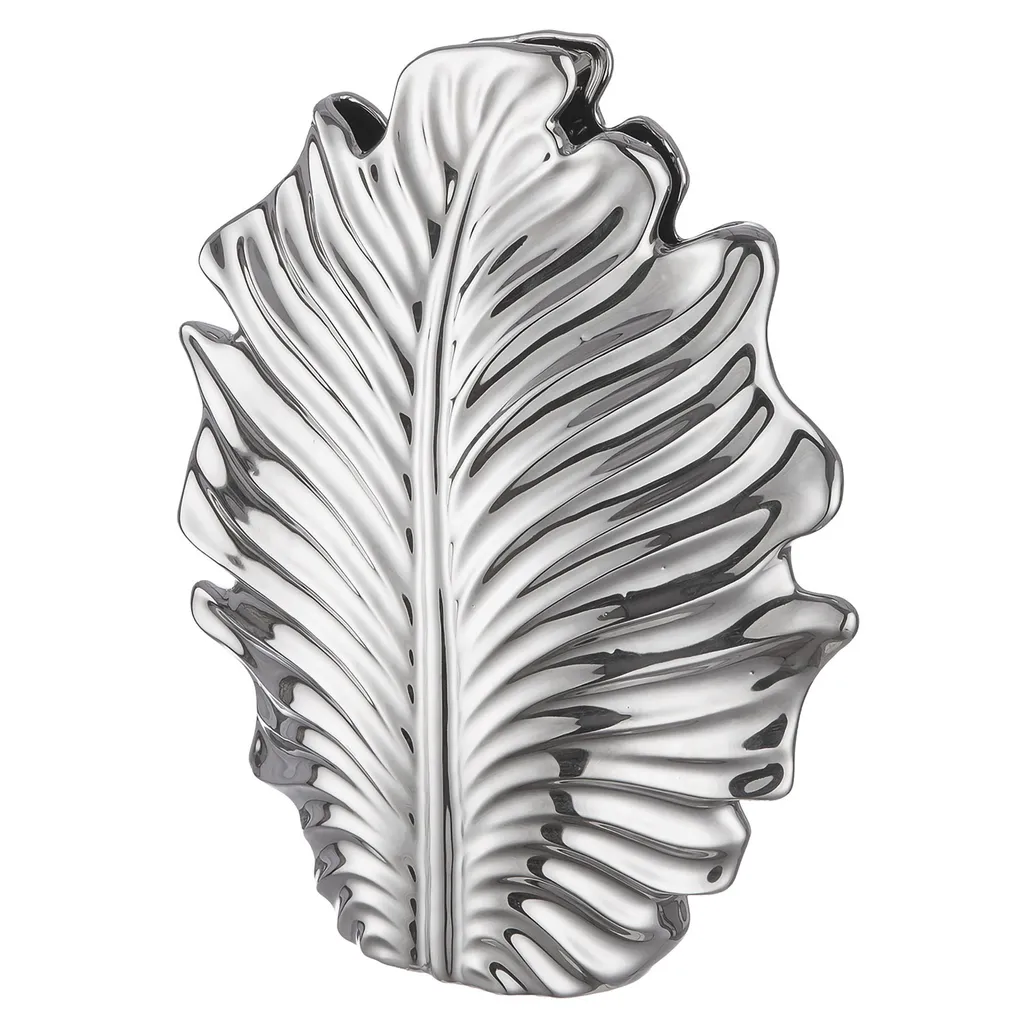 Grand Vase de Sol Design Feuille Monstera Argenté en Céramique 45 cm