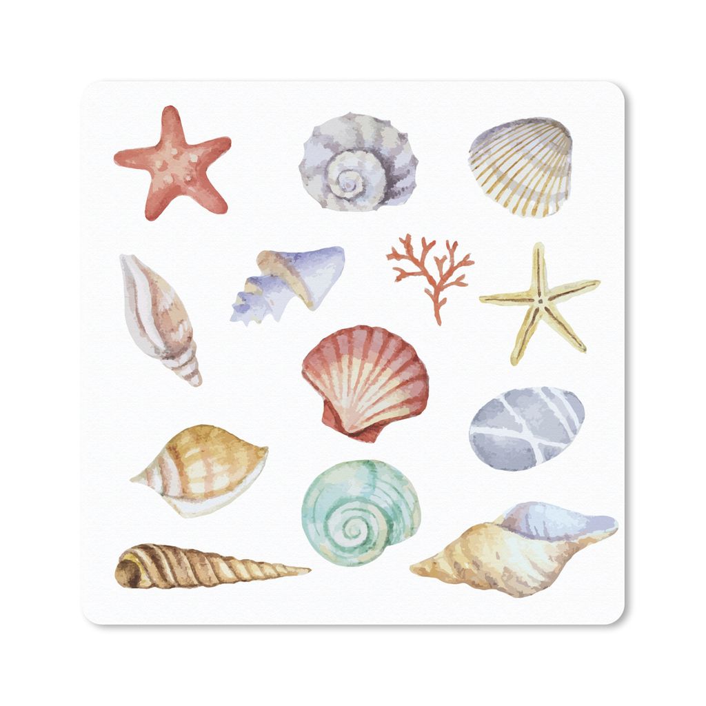 MuchoWow Mauspad Mousepad Muscheln - Aquarell - Zeichnung 20x20 cm - Mousepads - Maus Mat - Pad - Mausunterlage - Desk Mat - Bureauartikeln