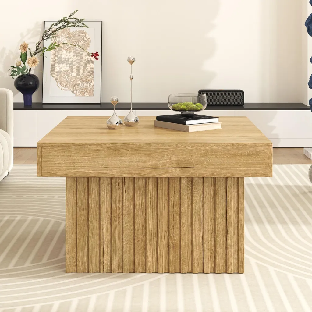 Table Basse en Bois Naturel 79cm, Plateau MDF Robuste et Design Carré - 7