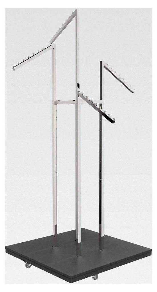 Kreuzständer mit Podest und höhenverstellbaren schrägen Armen 120-183 cm, Textilständer chrom H183xB110xT110 cm, Kleiderständer mit Holzstandf...