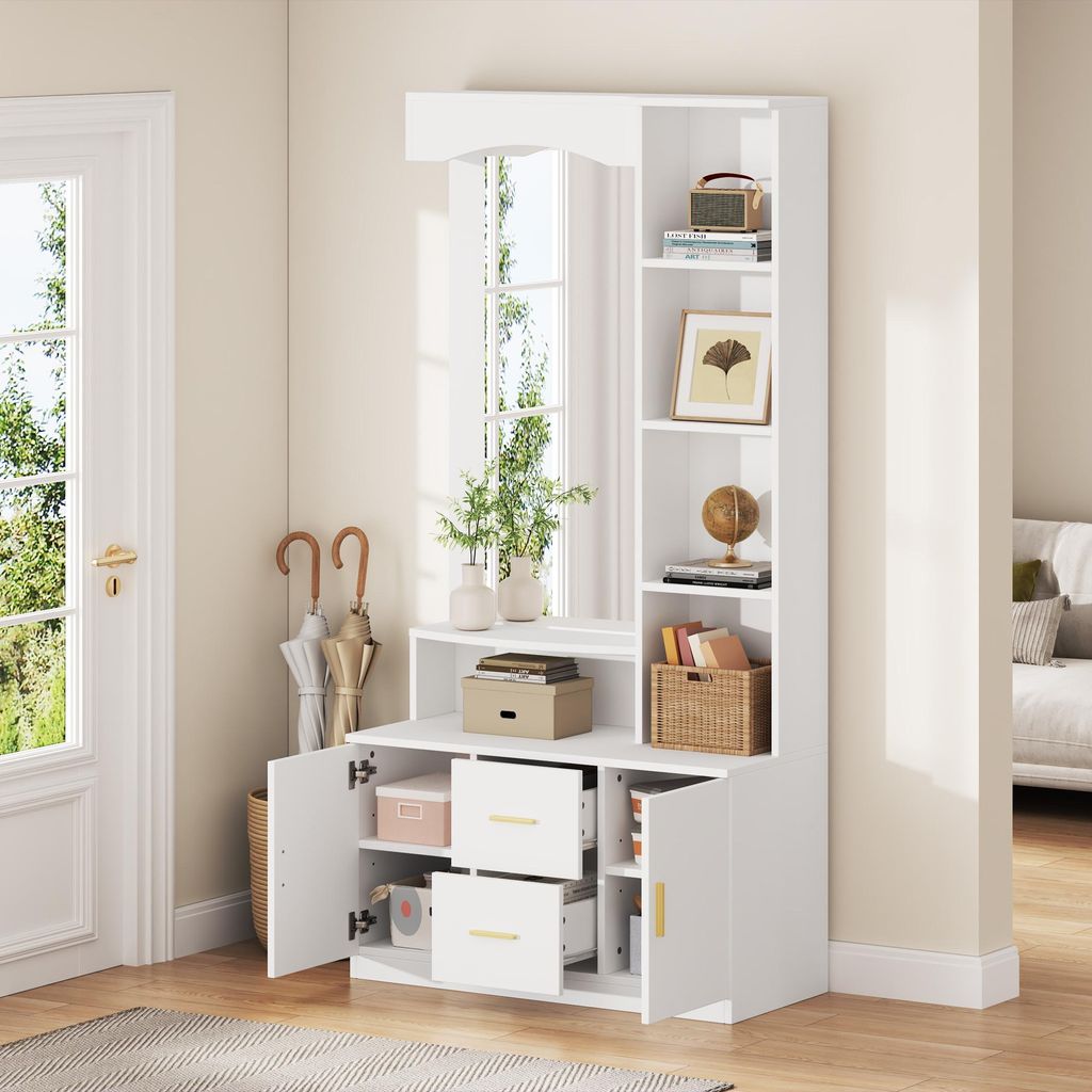 Merax Flurschrank mit Spiegel, Garderobenschrank mit Produktbild 