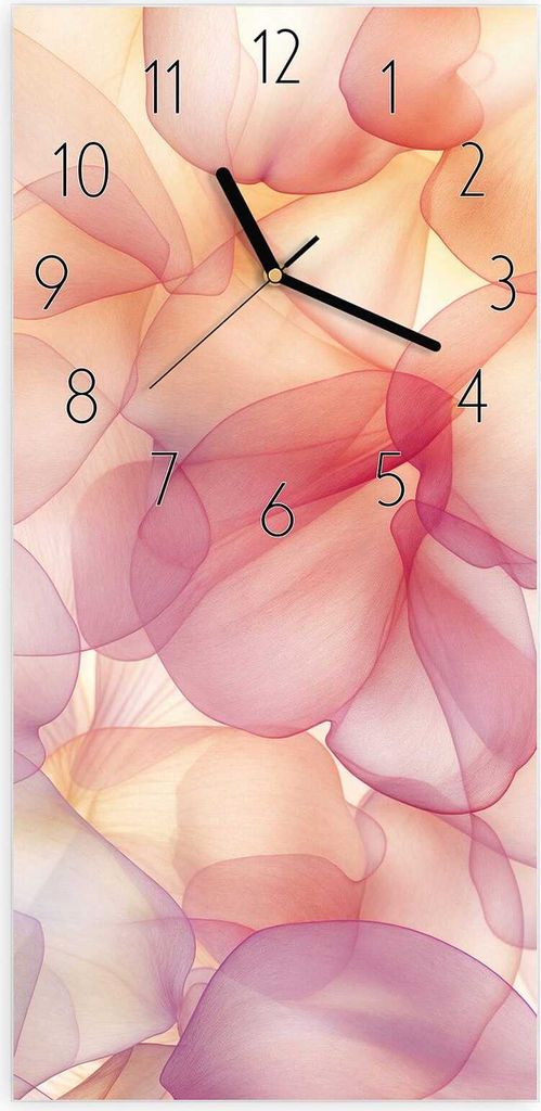 Wanduhr aus Glas mit Motiv Zarte Blütenblätter- 30 x 60 cm - inkl. Aufhängesystem