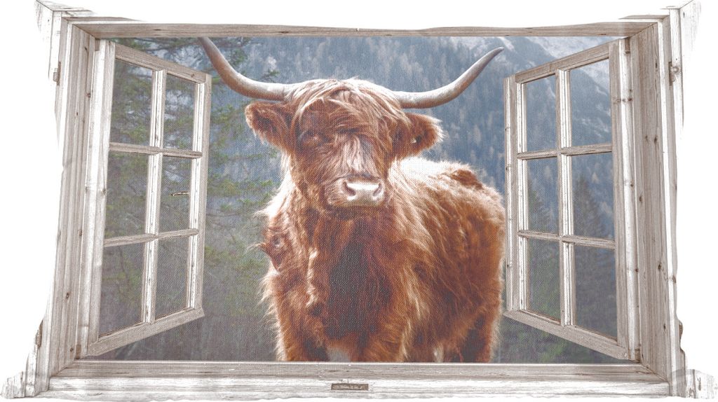 MuchoWow Zierkissen Sofakissen Wohnzimmer Dekokissen 60x40 cm Scottish Hochlandrind - Aussicht - Berg - Kopfkissen - Polster mit Foto
