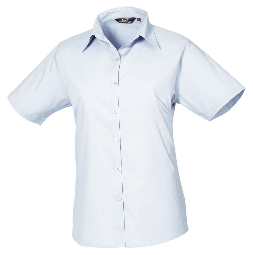 Premier - Bluse für Damen, Popelin, kurzärmlig LT5109 (3XL) (Hellblau)