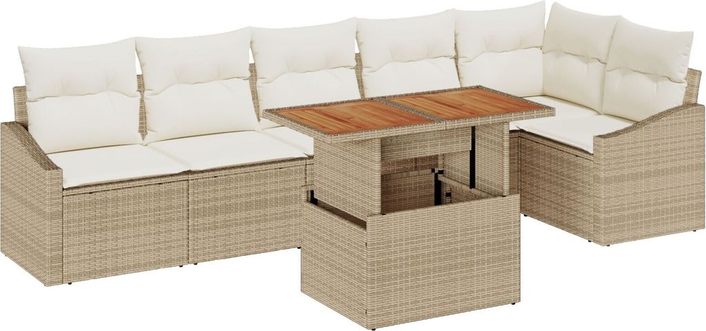 Möbel 7-teilige Garten Essgruppe mit Kissen Beige Poly Rattan Akazie - Gartensofas 3349847