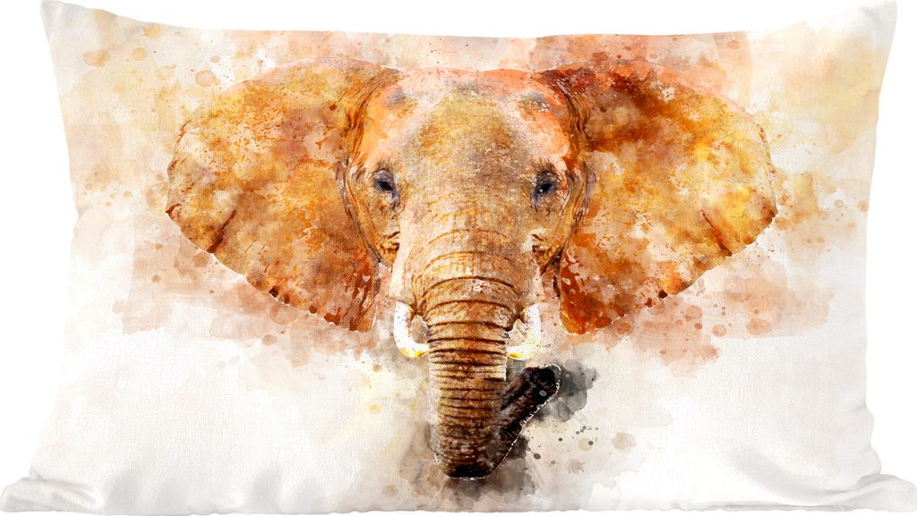 MuchoWow Zierkissen Sofakissen Wohnzimmer Dekokissen 50x30 cm Elefant - Aquarellfarbe - Orange - Wohnzimmerdekoration - Polster mit Photo