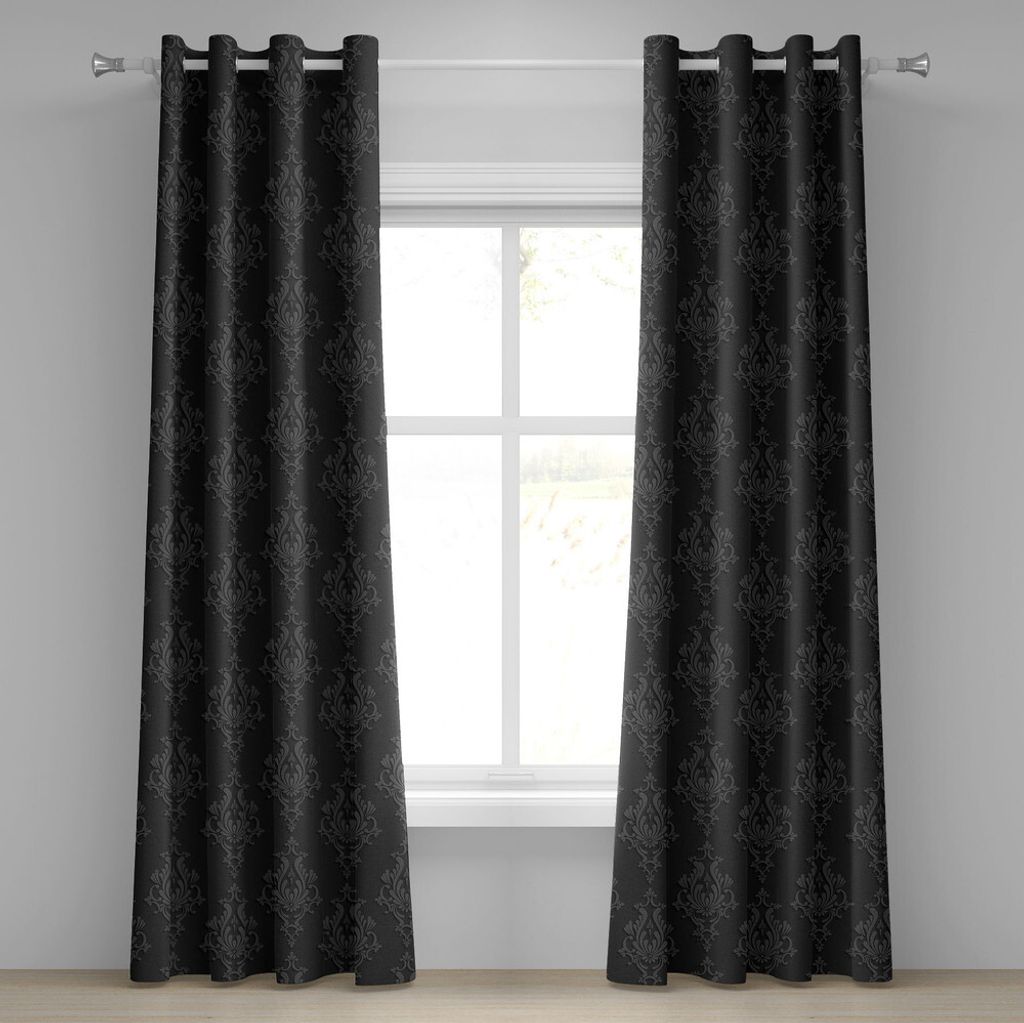ABAKUHAUS Dunkelgrau Ösenvorhang, Antikes Damast-Muster im klassischen altmodischen Blumenmuster der Art-3D, Dekorative 2-Panel-Fenstervorhänge, ...