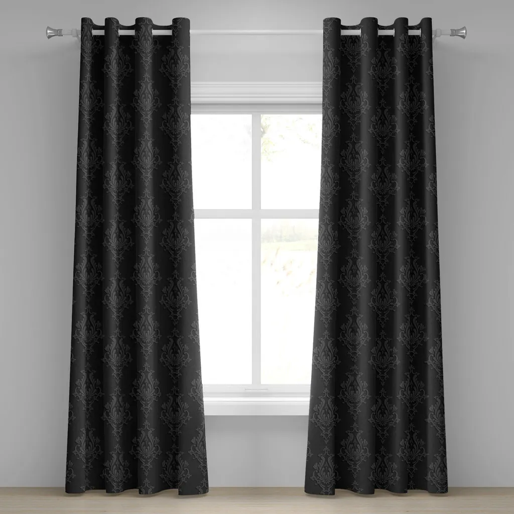 Tenda Damascata Grigio Scuro ABAKUHAUS 280x175 cm | Stile Retro 3D