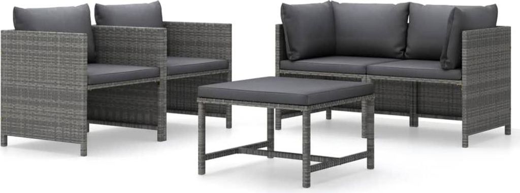 vidaXL 5-tlg. Garten-Lounge-Set mit Kissen Poly Rattan Grau Produktbild 