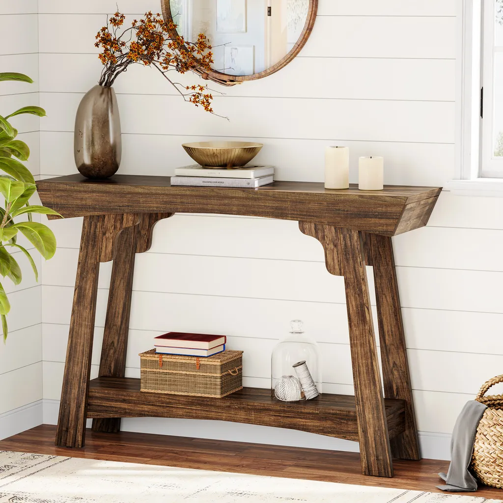 Table d'entrée en Bois Style Ferme, Console Étroite 105cm pour Couloir
