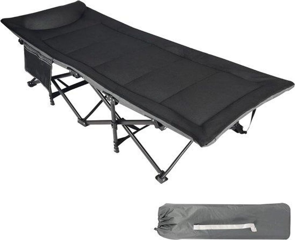 Faltbett mit Matratze und Topper - Klappbarer Campingbett - schwarz