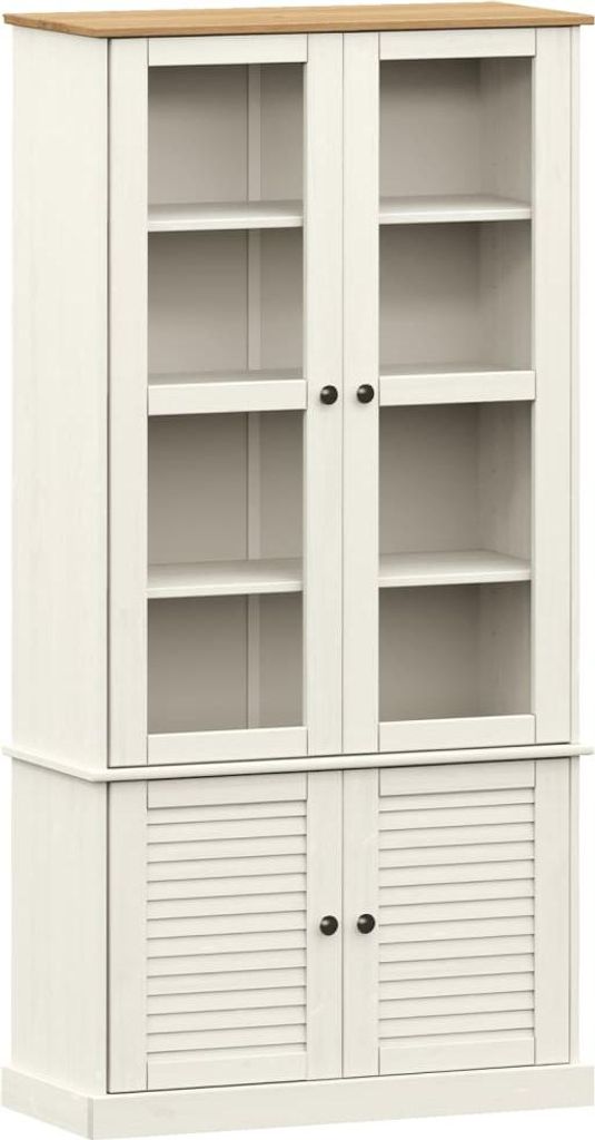 vidaXL Vitrine VIGO Weiß 85x35x170 cm Massivholz Kiefer