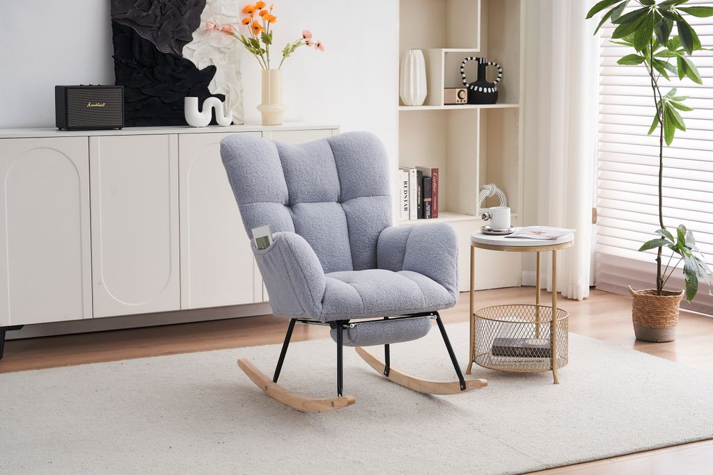 Grau Teddy Plüsch Lounge-Sessel Babyschaukelstuhl Ruhestuhl Produktbild 