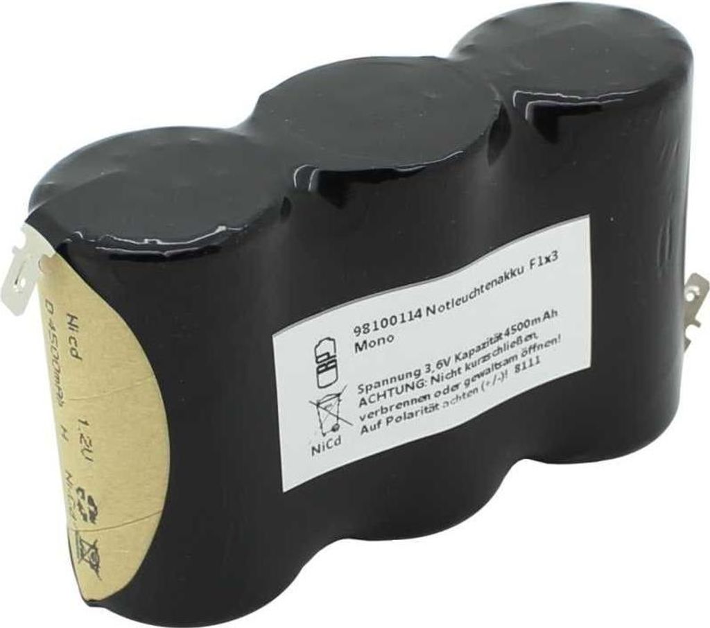 Notleuchtenakku NiCd 3,6V 4500mAh F1x3 Mono mit Faston-Anschluss passend für 3,6 V Akku