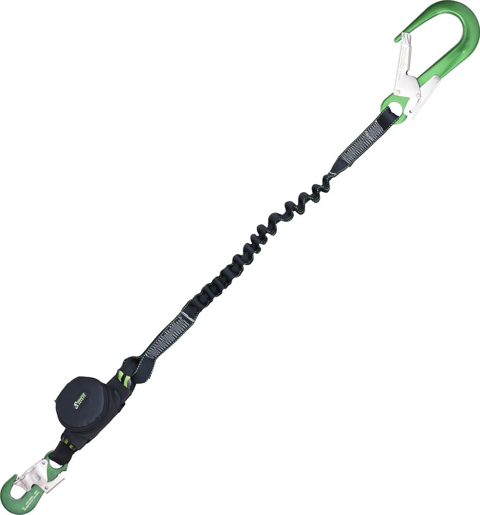 Kratos Safety Verbindungsmittel aus elastischem Gurtband mit Falldämpfer, max. 2 m, Kanten mit Karabinerhaken und Gerüsthaken, EN355, PSA