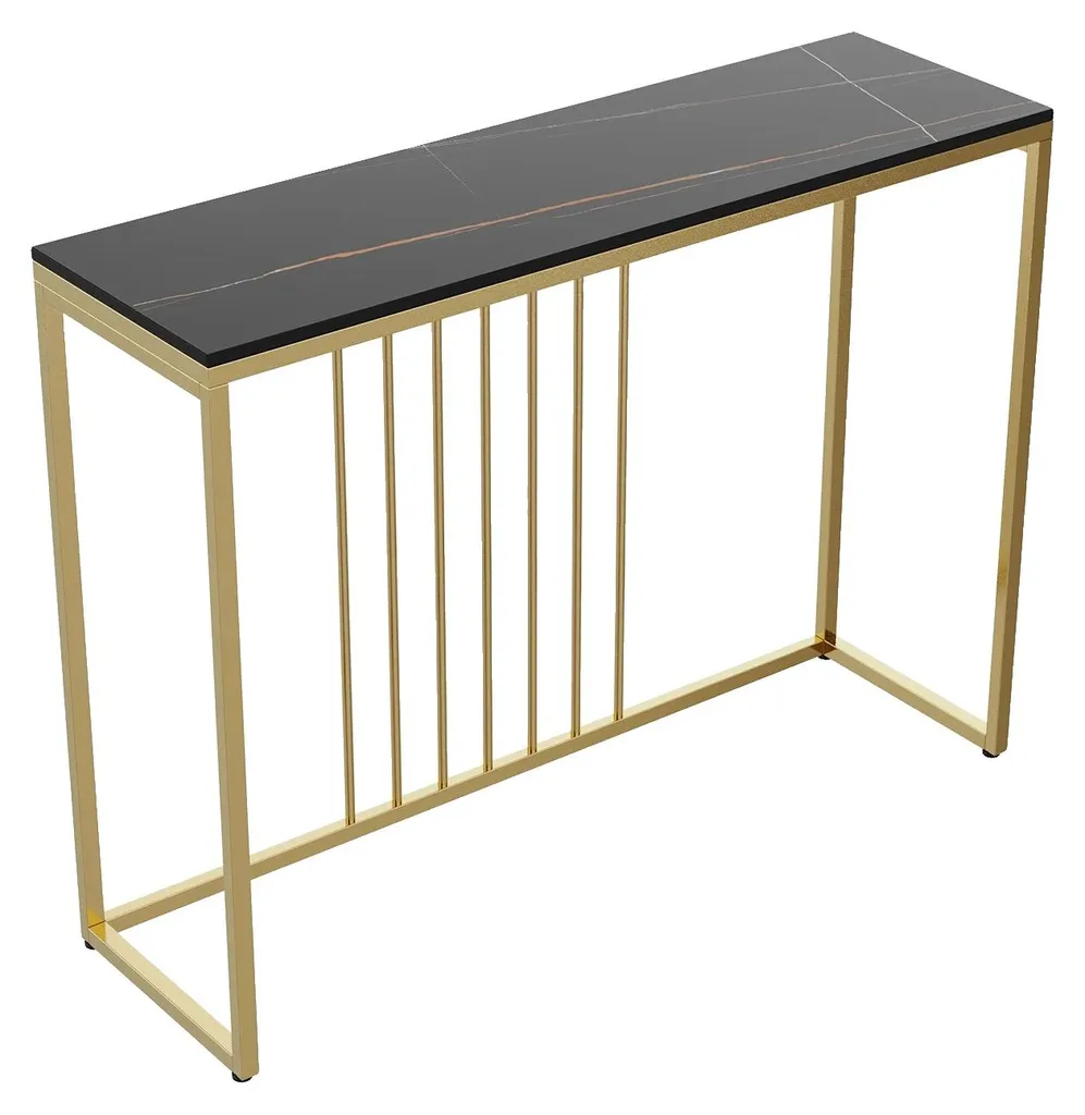 Table console d'entrée étroite en marbre noir pour salon chic