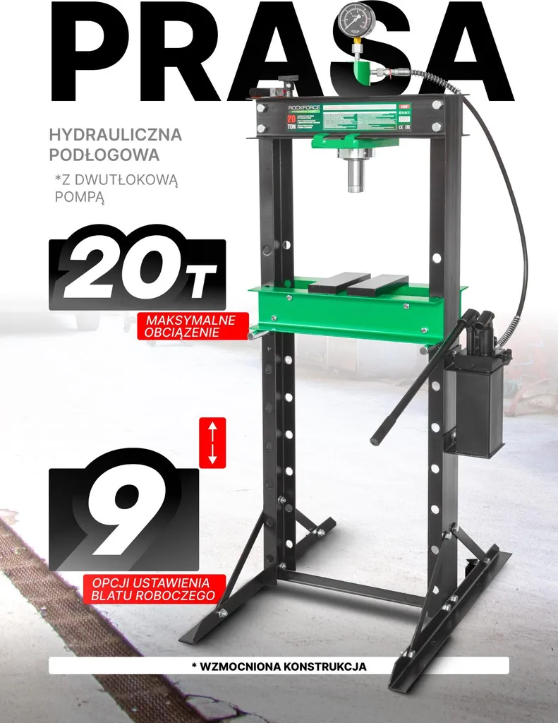 Presse hydraulique d'atelier 20T avec pompe manuelle pour garage