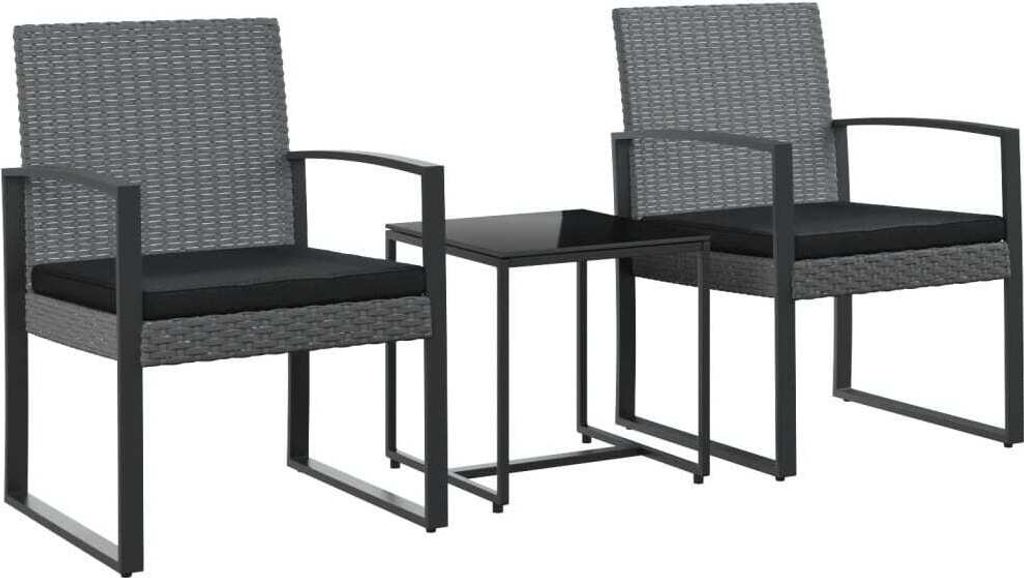 vidaXL 3-tlg. Garten-Essgruppe mit Kissen Dunkelgrau PP-Rattan