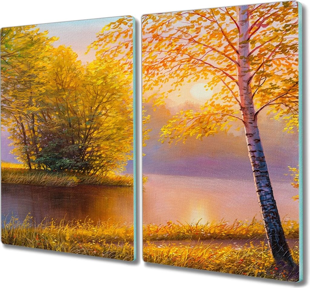 Coloray Hackbrett Herdabdeckplatte 2x30x52 cm Küchenbrett Kochplattenabdeckung Schneidebrett - Blumen Fluss Natur