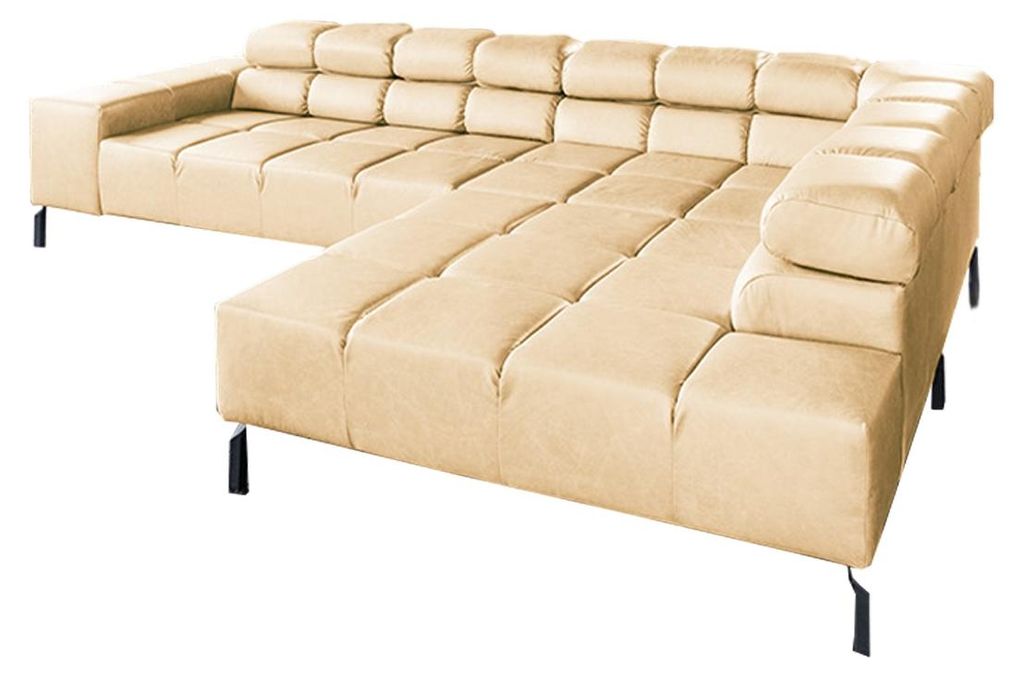 KAWOLA Sofa NELSON Ecksofa Leder beige mit motorischem Sitzvorzug Recamiere rechts