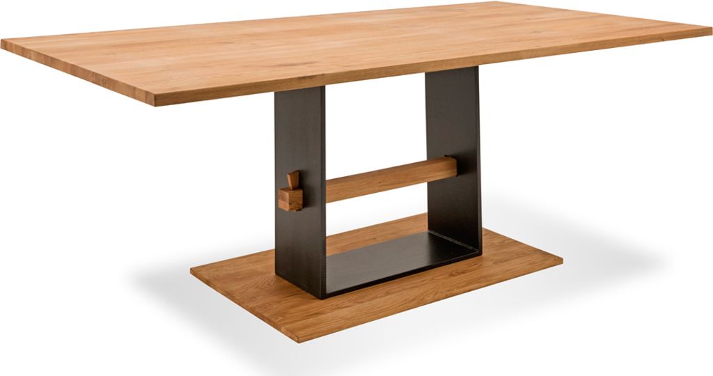 Esstisch Eiche massiv geölt PLESSA-64, mit Metall Fußgestell in schwarz, B/H/T: ca. 180/76/95 cm