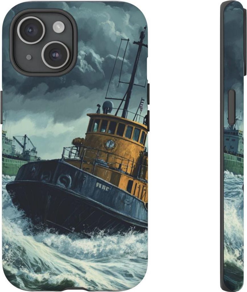 Schlepper zieht Frachtschiff durch stürmische See – Hülle Kompatibel mit iPhone 15