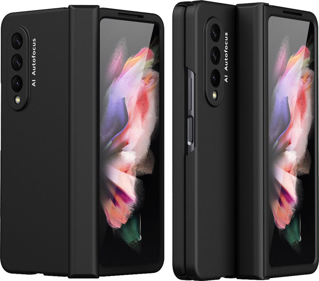 Galaxy Z Fold3 5G Hülle, Harte PC Slim mit Gehärtetem Glas Handyhülle Schutzhülle für Samsung Galaxy Z Fold 3 5G Schwarz