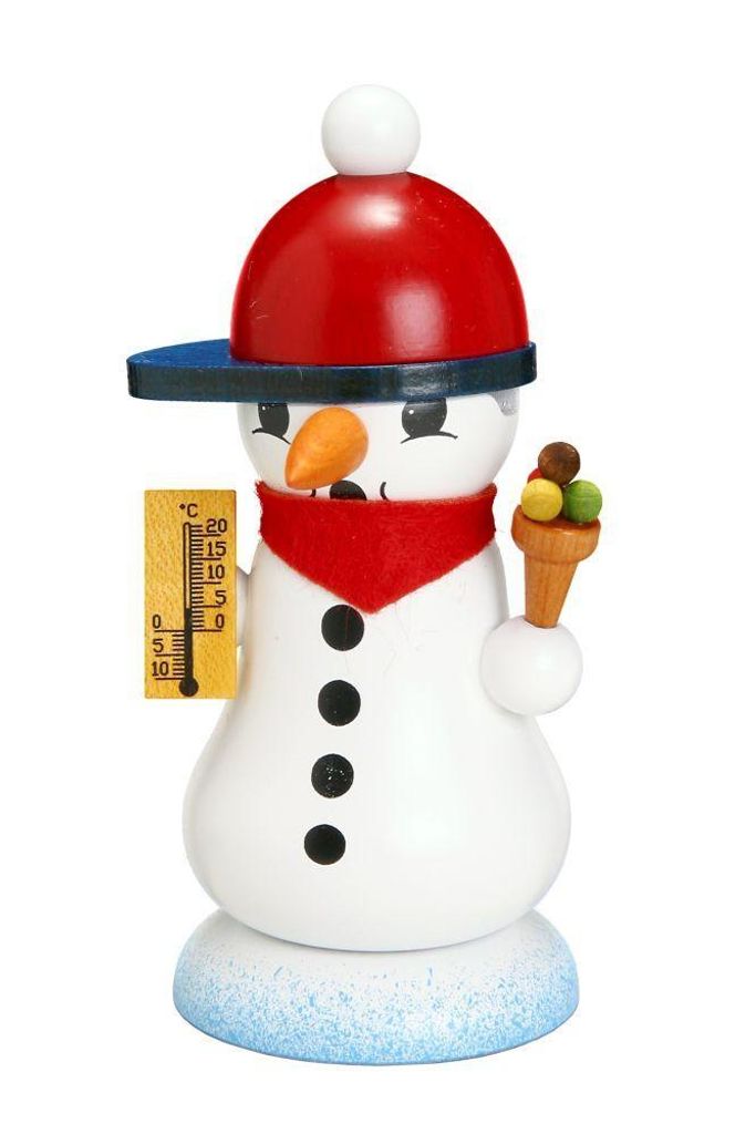 Räucherfigur Schneemann Schmelzi mit Eistüte rot Höhe 10 cm NEU