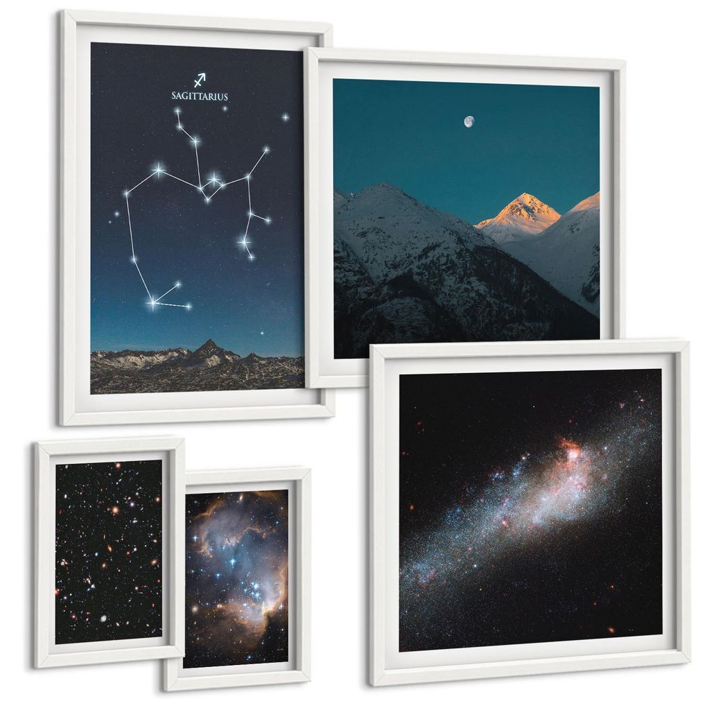 Bilder Set 5-teilig im Goldrahmen Rahmen – Wandbilder 5 Stück – gerahmte Poster für Wohnzimmer, Schlafzimmer und Flur – 50x50 cm - 40x60 cm...