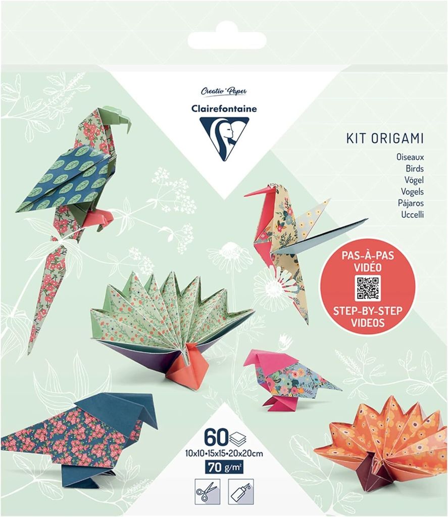 Clairefontaine Faltpapier Set Vögel 70g/qm Origami Bastelpapier 15x15 cm