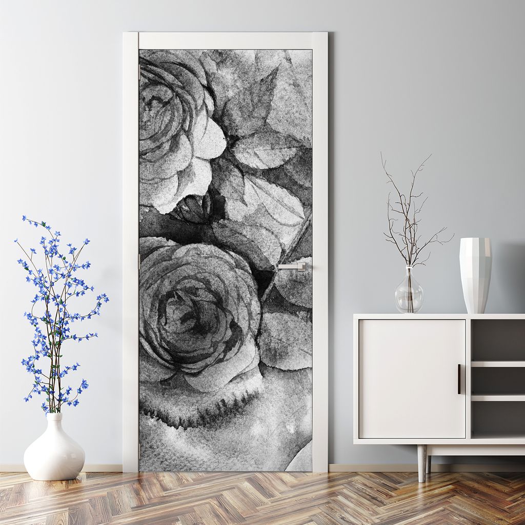 Dekorative Tür dekoration selbstklebend Klebefolie Türaufkleber Türtapete Rosen in der Vase 70 x 200 cm