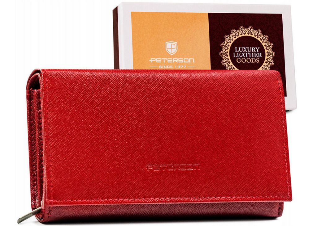 Peterson | Mittelgroße Brieftasche, aus Naturleder, für Frauen, Rot, 15.5x9.5 cm