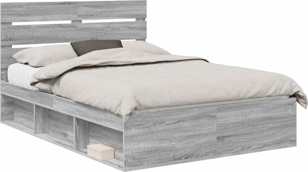 vidaXL Bettrahmen Graues Sonoma 160 x 200 cm Massives Kiefernholz
