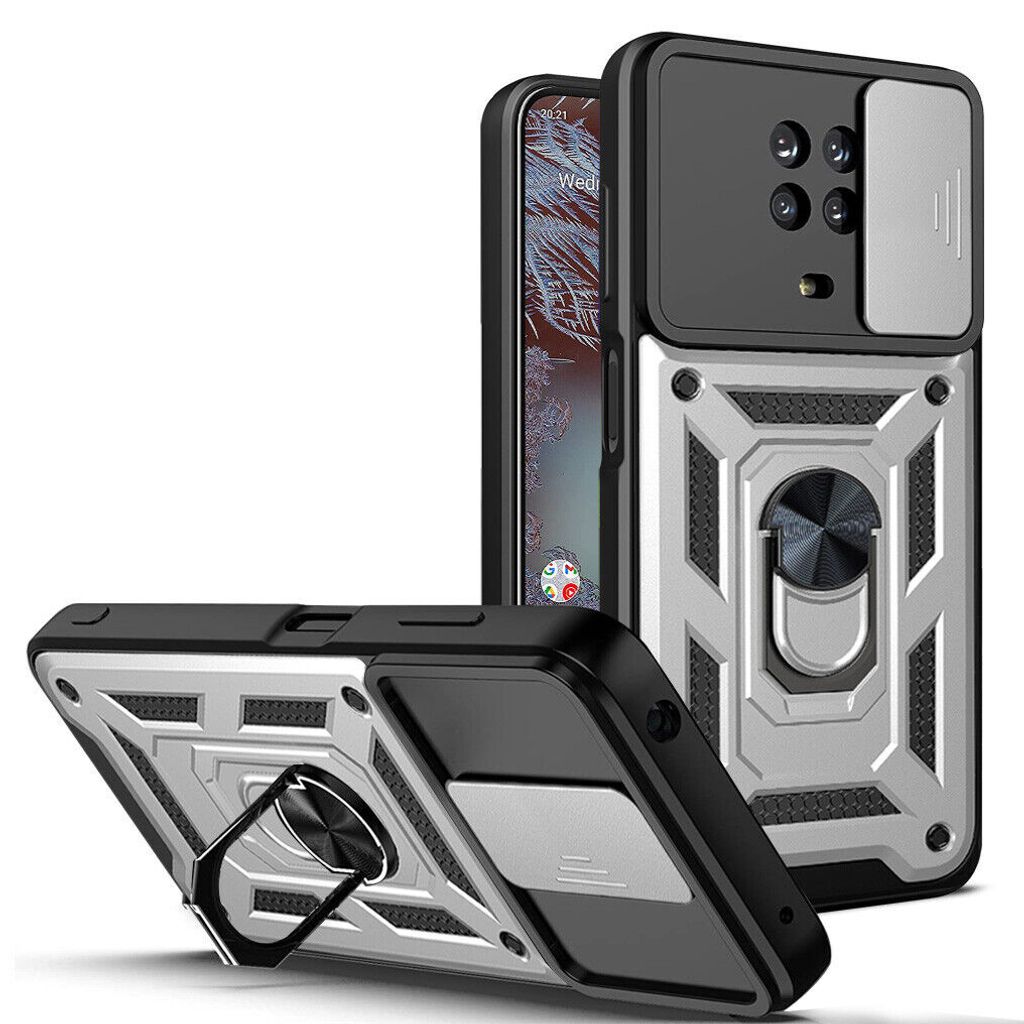 Outdoor Panzer Hülle Nokia G10 G20 Handyhülle mit Slide Kameraschutz Ringhalter Silber