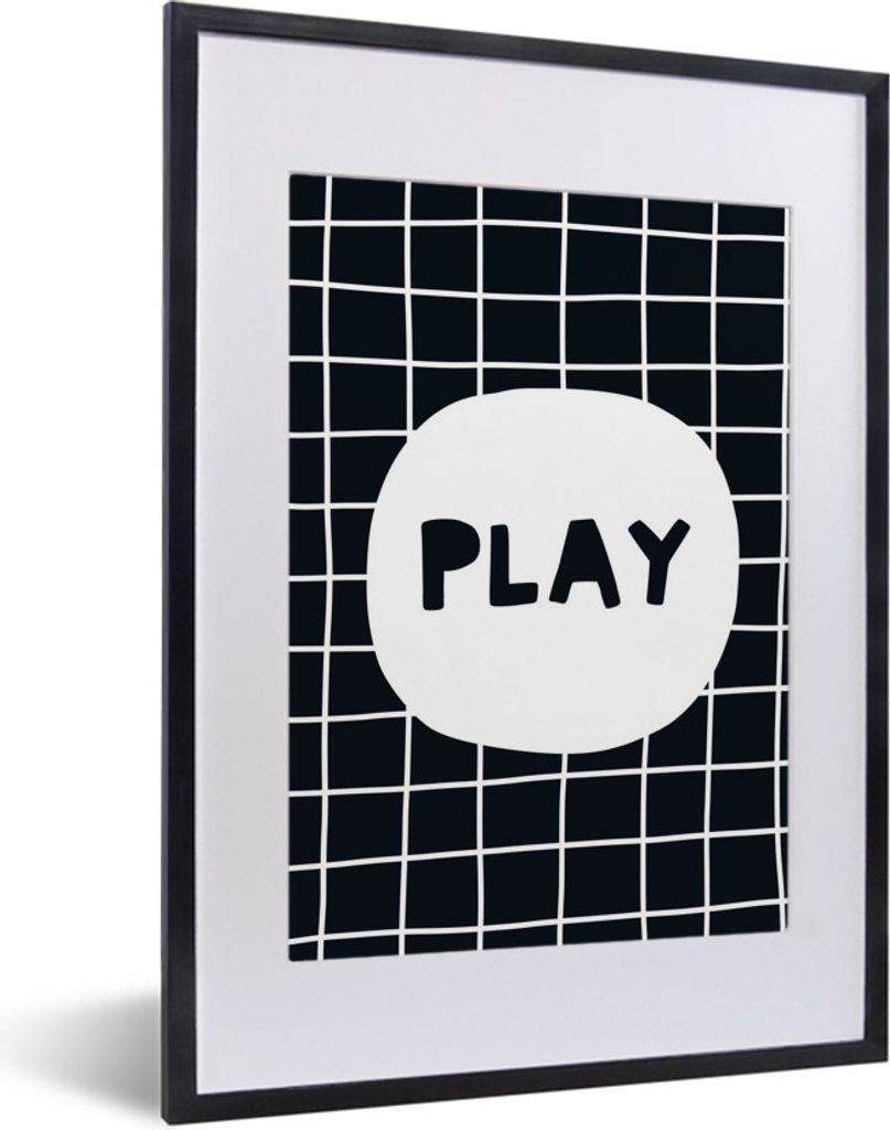 MuchoWow MuchoWow Gerahmtes Poster Zitat - Spielen - Schwarz - Weiß - Kind - Jungen - Mädchen - Baby 30x40 cm - Poster mit zchwarzem Bilderra...